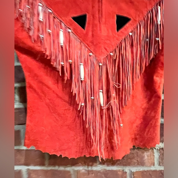 Vintage Custom Made burnt orange & black suede top with fringe beads and boning - Picture 12 of 16